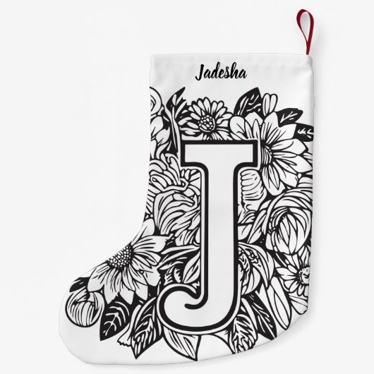 Schwarz-Weiß-Monogramm-Tinte im Tattoo-Style, Blum Kleiner Weihnachtsstrumpf (Rückseite)