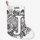 Schwarz-Weiß-Monogramm-Tinte im Tattoo-Style, Blum Kleiner Weihnachtsstrumpf (Vorderseite)