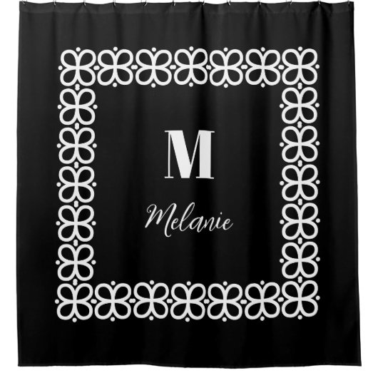 Schwarz-Weiß-Monogramm und Name-Elegant Duschvorhang (Vorderseite)