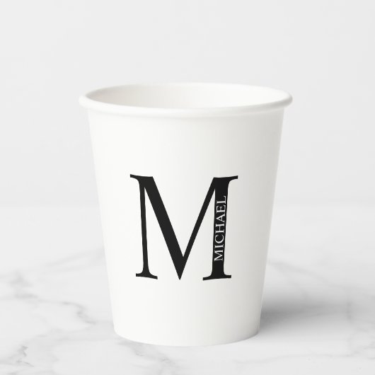 Schwarz-Weiß-Monogramm und Name Pap Pappbecher (Vorderseite)