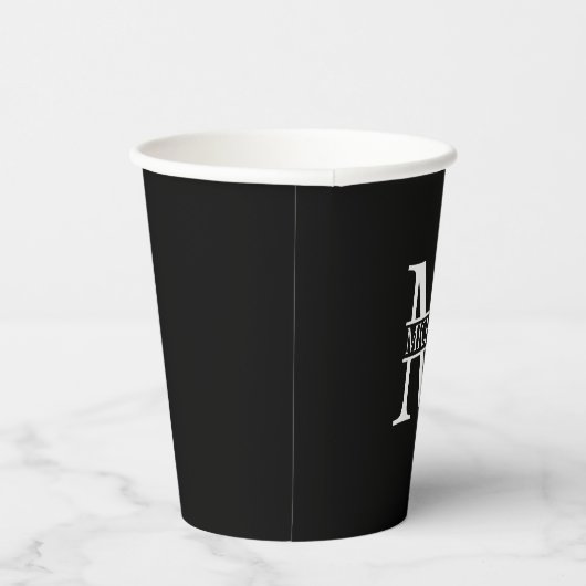 Schwarz-Weiß-Monogramm und Name Pap Pappbecher (Rechts)
