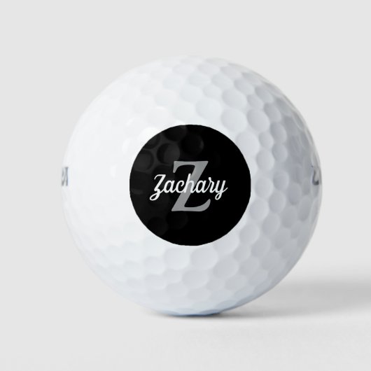 Schwarz-Weiß-Monogramm und Name Personalisiert Golfball (Vorderseite)