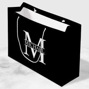 Schwarz-Weiß-Monogramm und Personalisierte Bezeich Große Geschenktüte