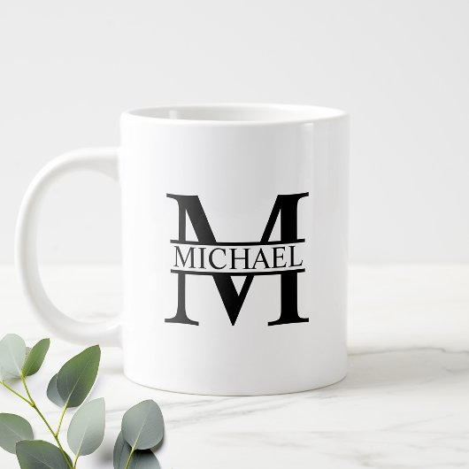 Schwarz-Weiß-Monogramm und Personalisierte Bezeich Jumbo-Tasse