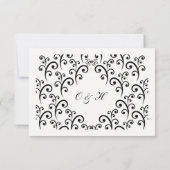 Schwarz-Weiß-Monogramm- und Wirbel-RSVP-Karten RSVP Karte (Rückseite)