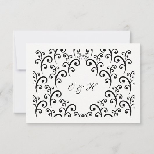 Schwarz-Weiß-Monogramm- und Wirbel-RSVP-Karten RSVP Karte (Rückseite)