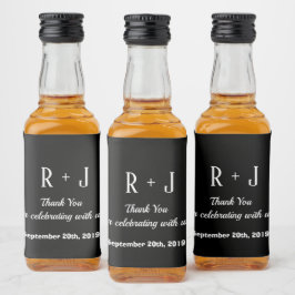 Schwarz-Weiß-Monogramm Vielen Dank für Ihre Hochze Alkoholflaschenetikett