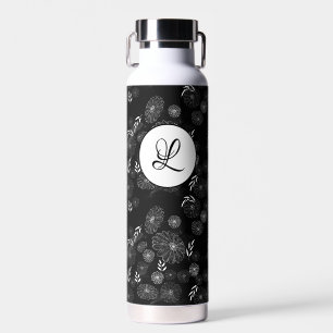 Schwarz-Weiß-Monogramm-Wilddoodles Trinkflasche