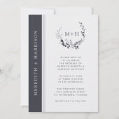 Schwarz-Weiß-Monogramm-Wraath-Hochzeit Einladung (Vorderseite)