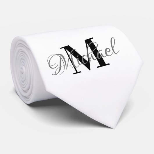Schwarz-Weiß-Monogrammierer Necktie Krawatte (Gerollt)