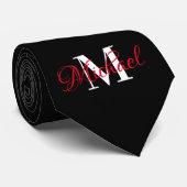 Schwarz-Weiß-Monogrammierer Necktie Krawatte (Gerollt)