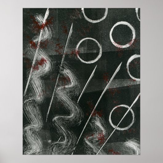 Schwarz-Weiß-Monoprint Abstrakt Poster (Vorne)
