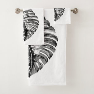 Schwarz-Weiß-Monstera-Leaf Badhandtuch Set