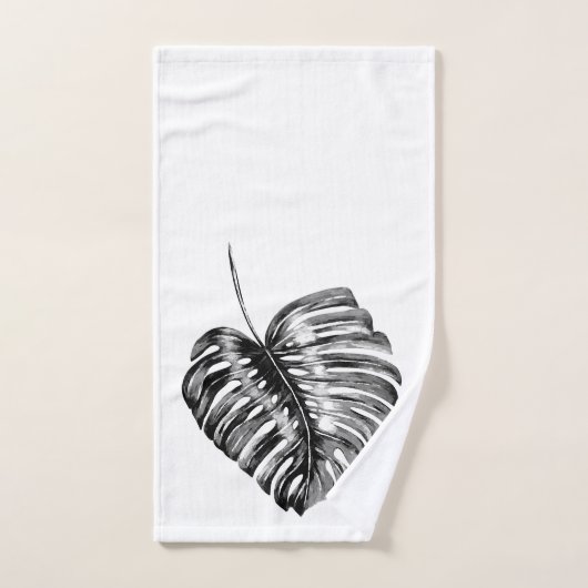 Schwarz-Weiß-Monstera-Leaf Badhandtuch Set (Handtuch)