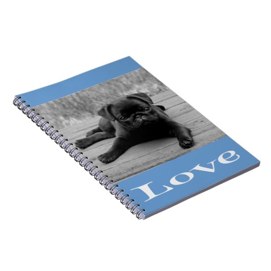 Schwarz-Weiß-Mops-Welpe-Dog Blue-Liebe-Notebook Notizblock (Rechte Seite)