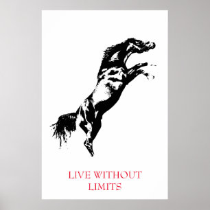 Schwarz Weiß Motivations Pferd Lebe Ohne Grenzen Poster