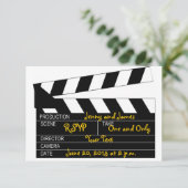 Schwarz-weiß Movie Theme Wedding RSVP Cards (Stehend Vorderseite)