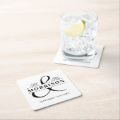 Schwarz-weiß Mr. Monogram Wedding Rechteckiger Pappuntersetzer (Vor Ort)