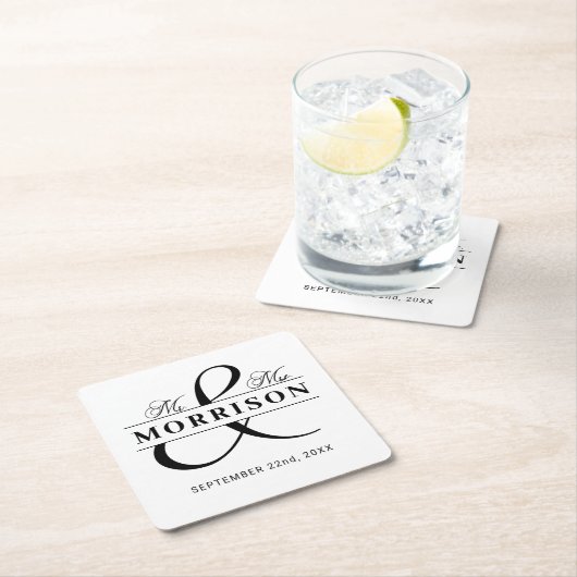 Schwarz-weiß Mr. Monogram Wedding Rechteckiger Pappuntersetzer (Vor Ort)