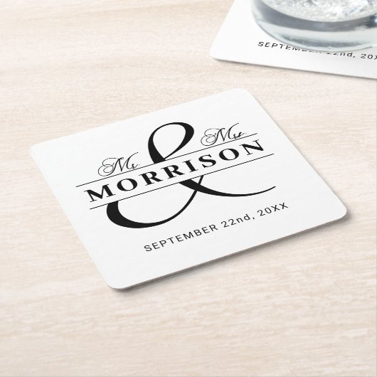 Schwarz-weiß Mr. Monogram Wedding Rechteckiger Pappuntersetzer (angewinkelt)