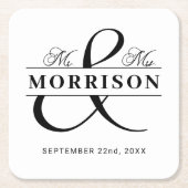 Schwarz-weiß Mr. Monogram Wedding Rechteckiger Pappuntersetzer (Vorderseite)