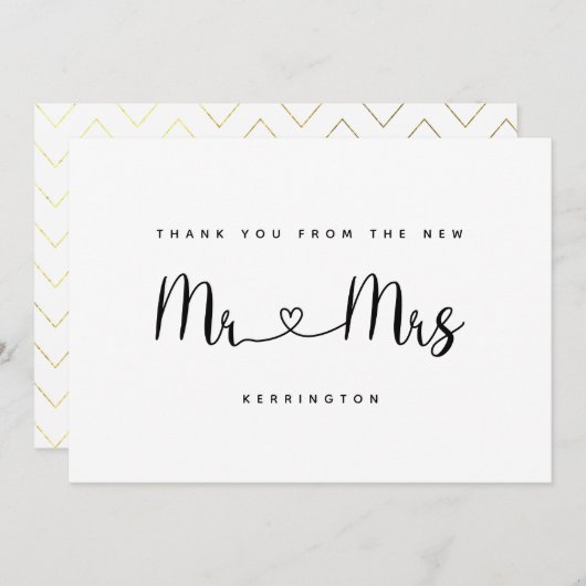 Schwarz-weiß Mr. & Mrs. Gold Zickzack Pattern Hoch Dankeskarte (Vorne/Hinten)
