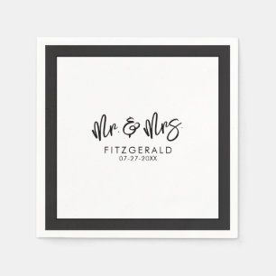 Schwarz-Weiß-Mr-&-Mrs-Hochzeitsempfangs-Cocktail Serviette
