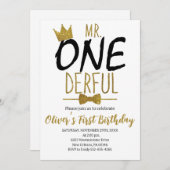 Schwarz & Weiß, Mr. Onederful Birthday, Little Man Einladung (Vorne/Hinten)