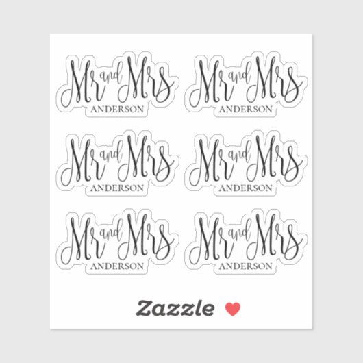 Schwarz-Weiß mr und mrs. Modernes Hochzeitsskript Aufkleber (Blatt)