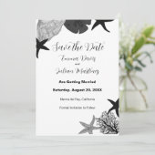 Schwarz-Weiß-Muschel Save the Date lässig Einladung (Stehend Vorderseite)