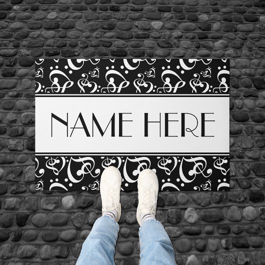 Schwarz-Weiß-Musik-Muster hinzufügen Fußmatte