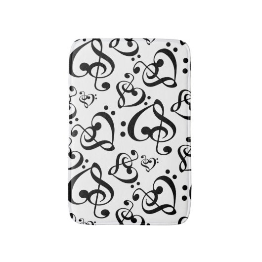 Schwarz-Weiß-Musiknote-Clef-Herz-Muster Badematte (Vorderseite Vertikal)