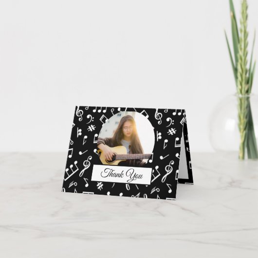 Schwarz-Weiß-Musiknote-Muster - Foto Dankeskarte (Vorderseite)