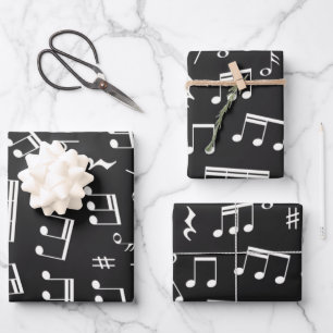 Schwarz-Weiß-Musiknote-Muster Geschenkpapier Set