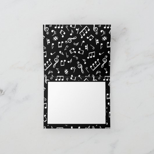 Schwarz-Weiß-Musiknote-Muster Thema Musiker Dankeskarte (Innenseite)