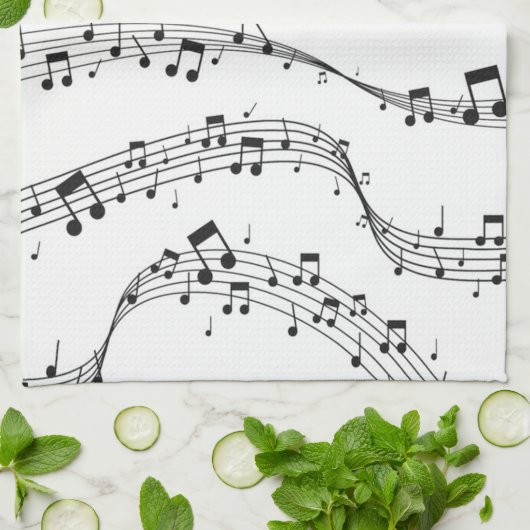 Schwarz-Weiß-Musiknote-Mustermusiker Geschirrtuch (Gefaltet)