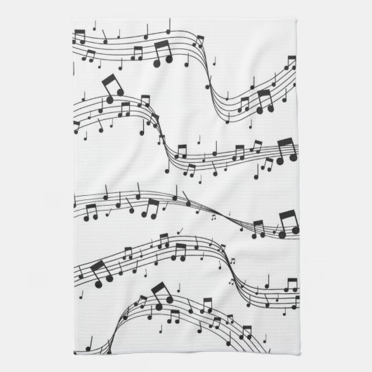 Schwarz-Weiß-Musiknote-Mustermusiker Geschirrtuch (Vertikal)