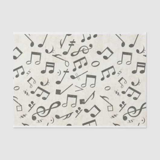 Schwarz-Weiß-Musiknote-Mustermusiker Seidenpapier (Vorderseite)