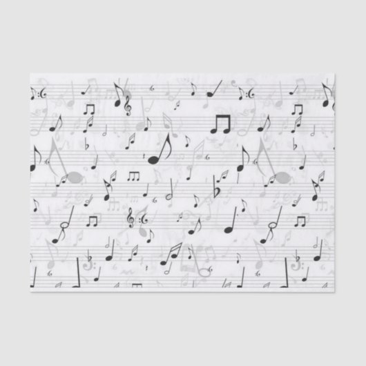 Schwarz-Weiß-Musiknote-Mustermusiker Seidenpapier (Vorderseite)