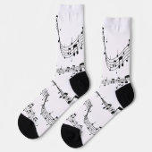 Schwarz-Weiß-Musiknote-Mustermusiker Socken (Linkes Detail)