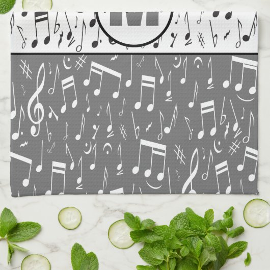 Schwarz-Weiß-Musiknoten Geschirrtuch (Gefaltet)