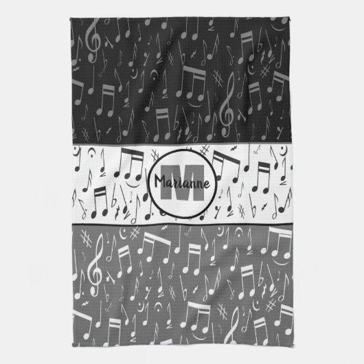 Schwarz-Weiß-Musiknoten Geschirrtuch (Vertikal)
