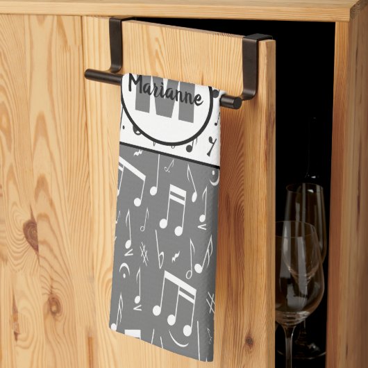 Schwarz-Weiß-Musiknoten Geschirrtuch (Drittel gefaltet)