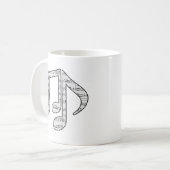 Schwarz-Weiß-Musiknoten Kaffeetasse (Vorderseite Links)