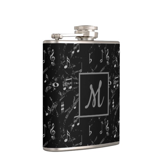 Schwarz-Weiß-Musiknoten Mit Monogramm Flachmann (Rechts)