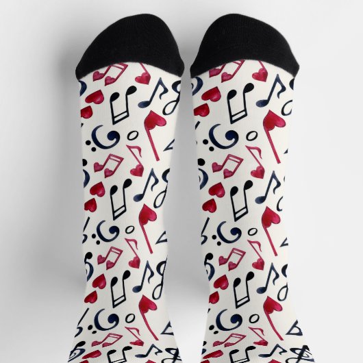 Schwarz-Weiß-Musiknoten und Symbole Socken (Oben)