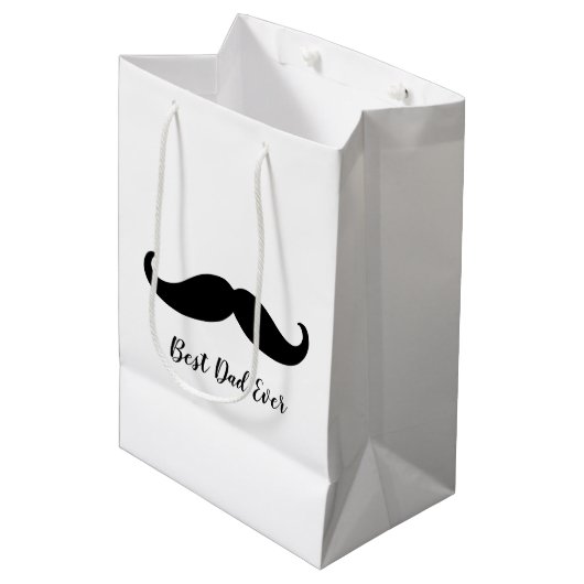 Schwarz-Weiß-Mustache Mittlere Geschenktüte (Vorderseite Schrägansicht)