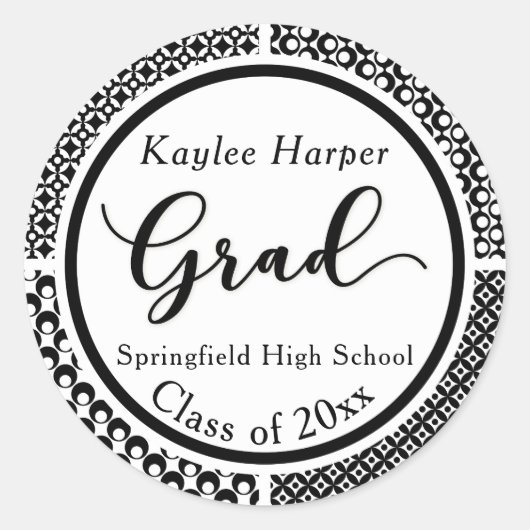Schwarz-Weiß-Muster Abschluss Feier 2 Runder Aufkleber (Vorderseite)