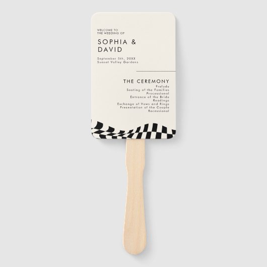 Schwarz-Weiß-Muster beim Hochzeitsprogramm Fächer (Vorderseite)