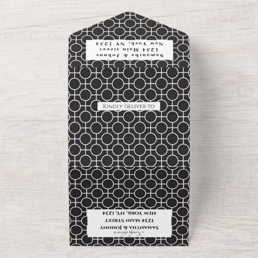 Schwarz-Weiß-Muster Chic Elegante Hochzeit All In One Einladung (Außenbereich)